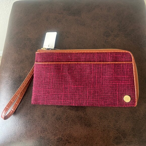 Samantha Brown To-Go RFID Tweed Travel Wallet BURGUNDY nwt - Picture 1 of 8